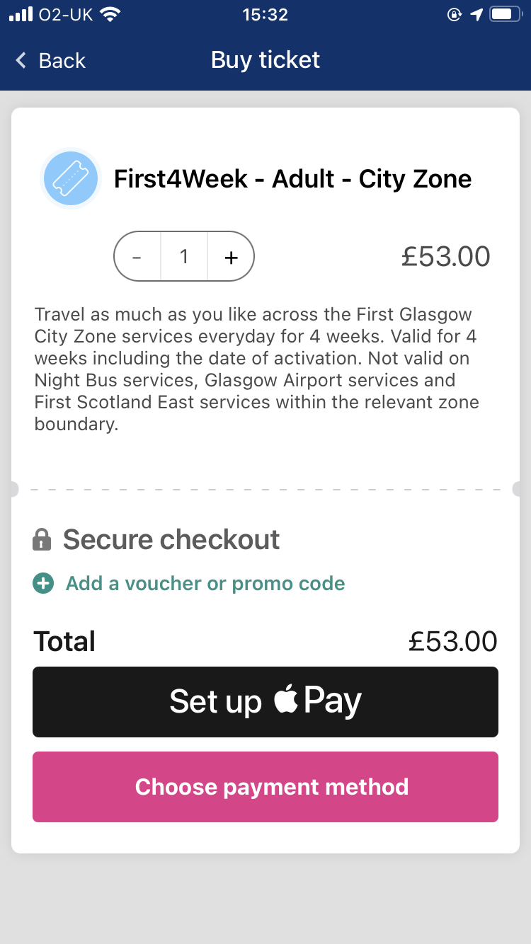 Check you’ve selected the right ticket, enter your code where it says Promo code, then tap Apply. It will tell you that the code has been entered successfully, and the price should show as £0.00. If so, tap Choose payment method. If it’s not working, check that you’ve entered the code properly – it’s case-sensitive.